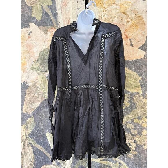 New Free People All Eyes On You Mini Dress Womens XS Black Studded Eyelet - Picture 4 of 6
